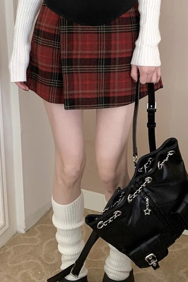 Red Plaid A-line Skirt