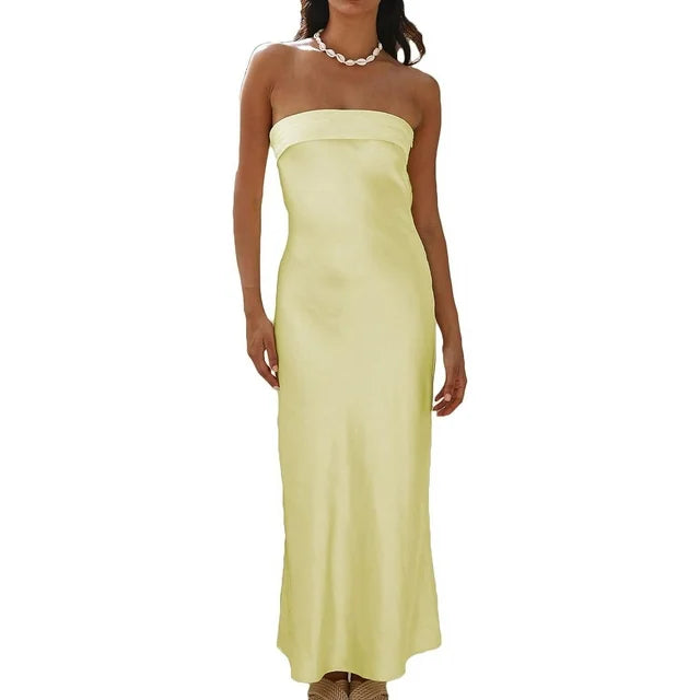 Satin Strapless Backless Maxi Dress