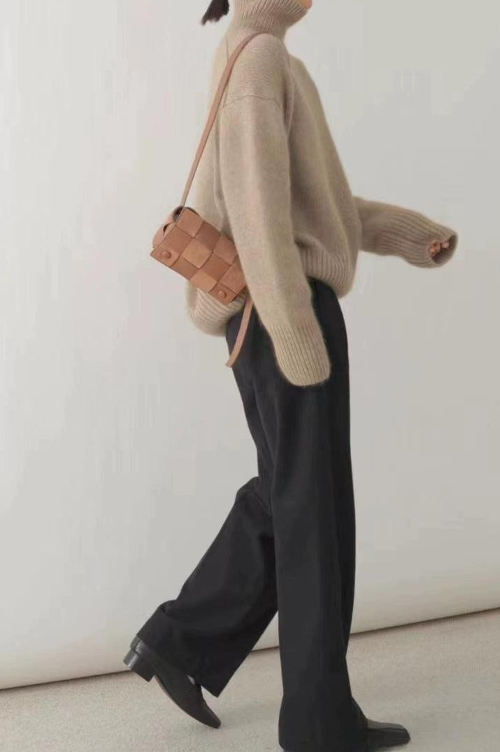 Minimalist Turtleneck Color Loose Fit Knit Sweater