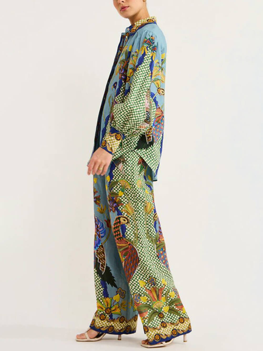 Printed Puff Sleeve Shirt Two-piece Set