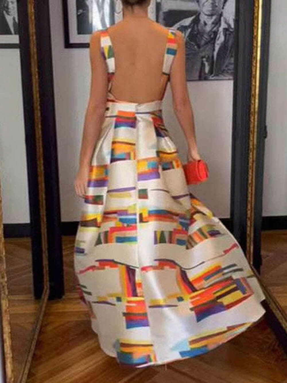 Sleeveless Backless Printed Party Maxi Dress