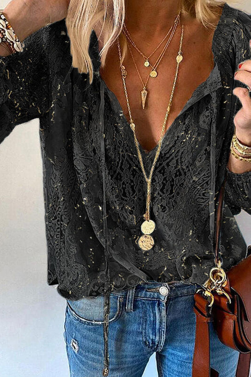 Patchwork V Neck Blouses(4 Colors)