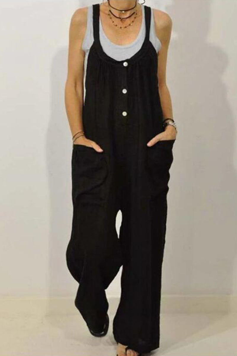 Pocket Spaghetti Strap Loose Jumpsuits