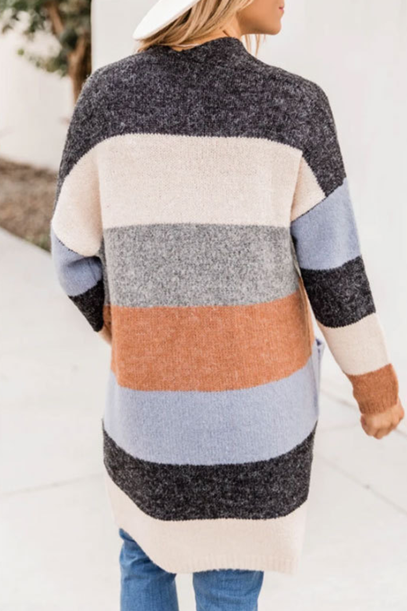Color Lump Pocket Contrast Tops Sweater