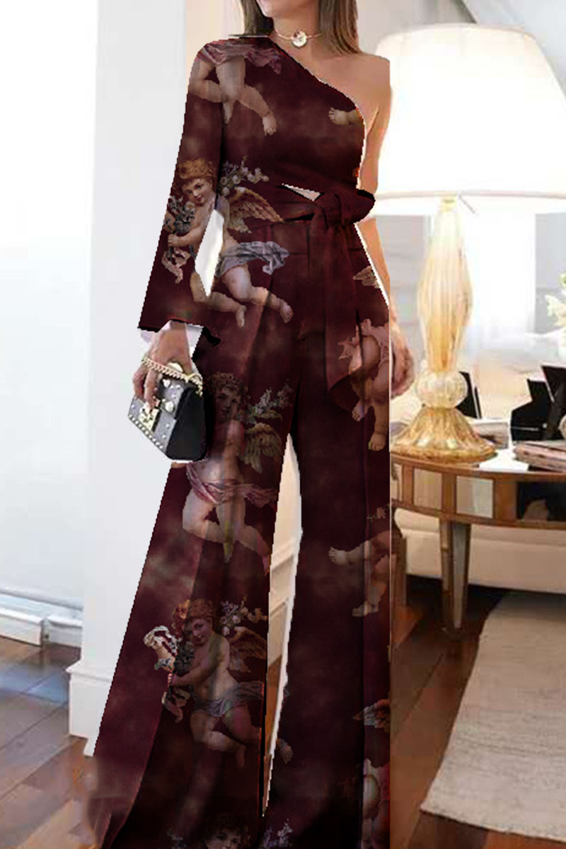 Print Patchwork One Shoulder Three Quarter Two Pieces