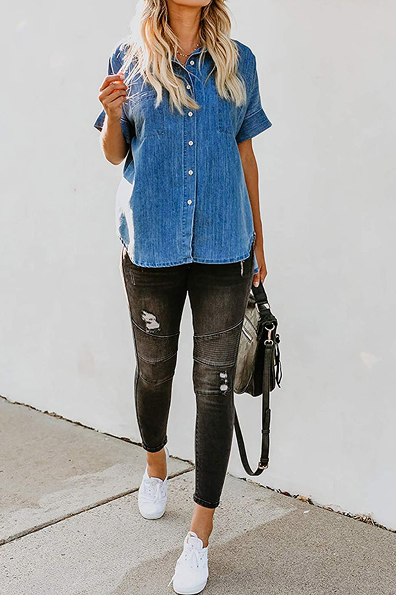 Patchwork Turndown Collar Blouses(3 Colors)