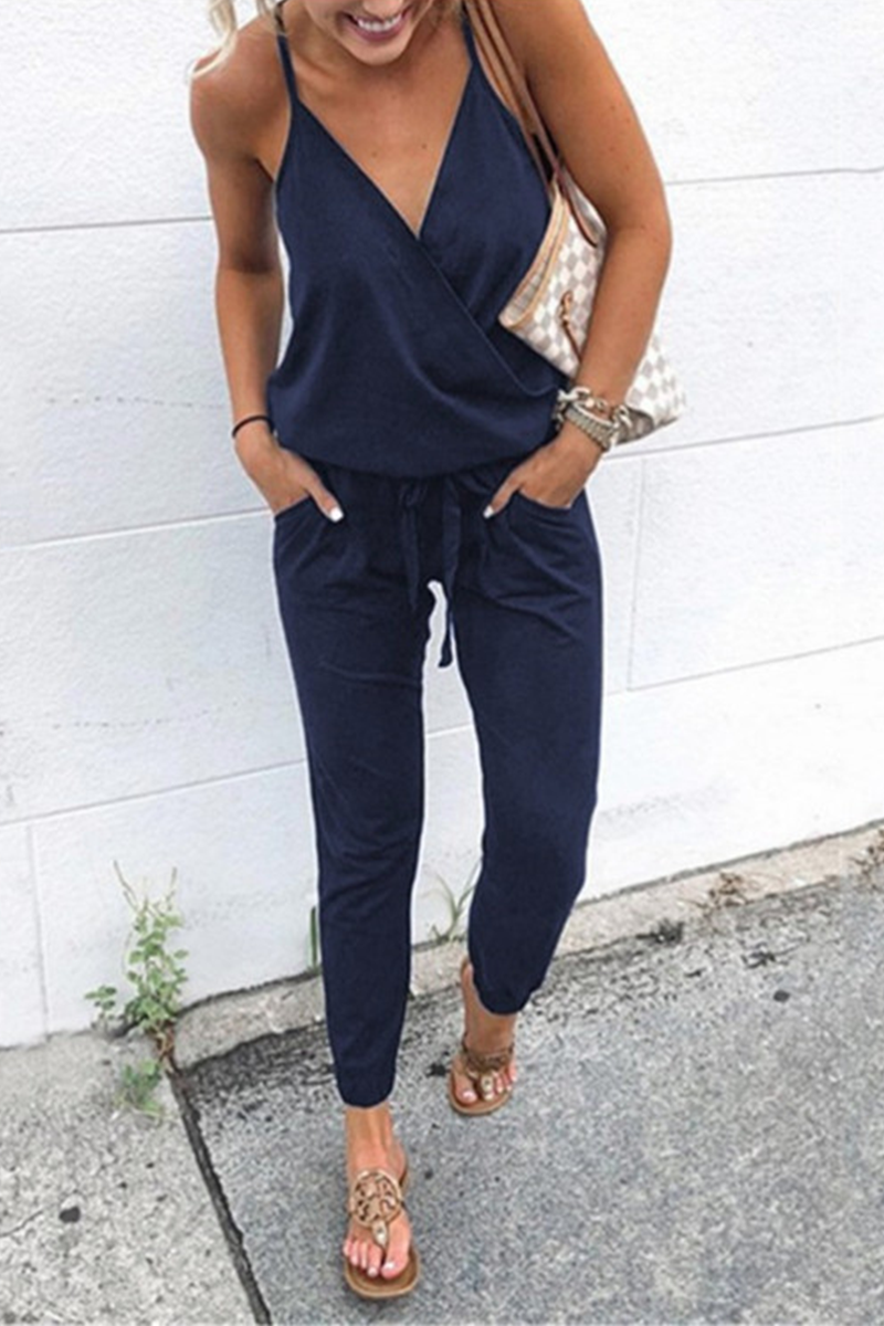Split Joint Spaghetti Strap Harlan Jumpsuits(5 Colors)