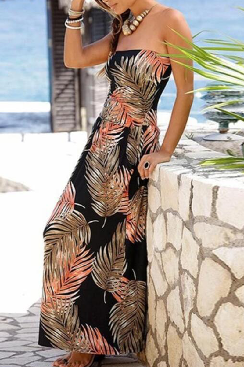 Print Strapless Waist Skirt Dresses(3 Colors)