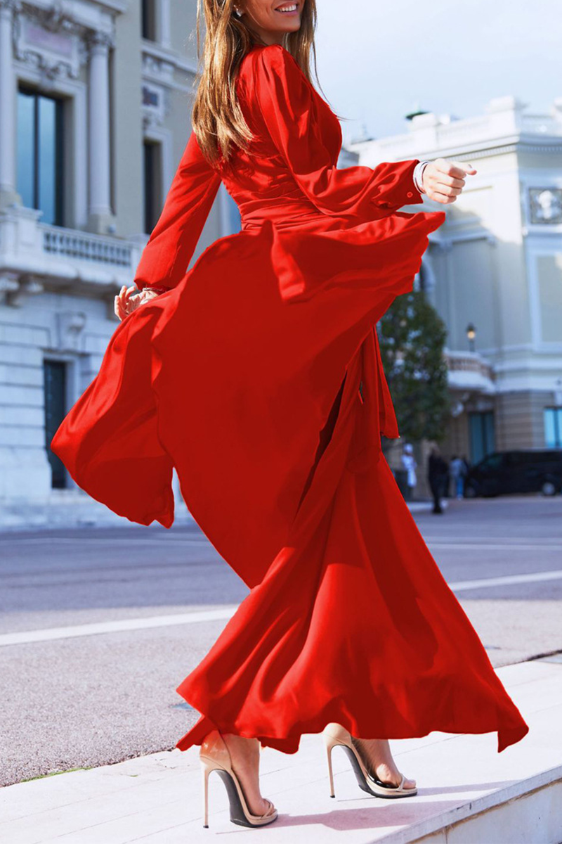 Slit V Neck Waist Skirt Dresses(3 Colors)