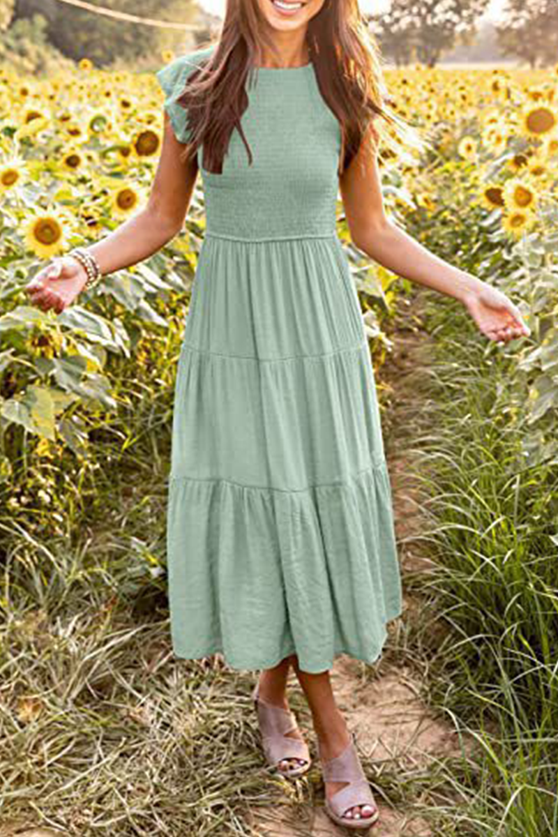 Flounce O Neck Cake Skirt Dresses(9 Colors)