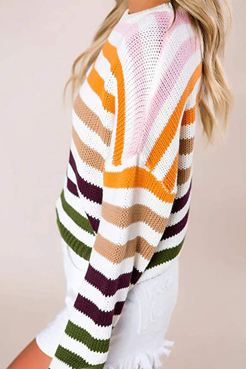 Sweet Striped Patchwork O Neck Sweaters(4 Colors)