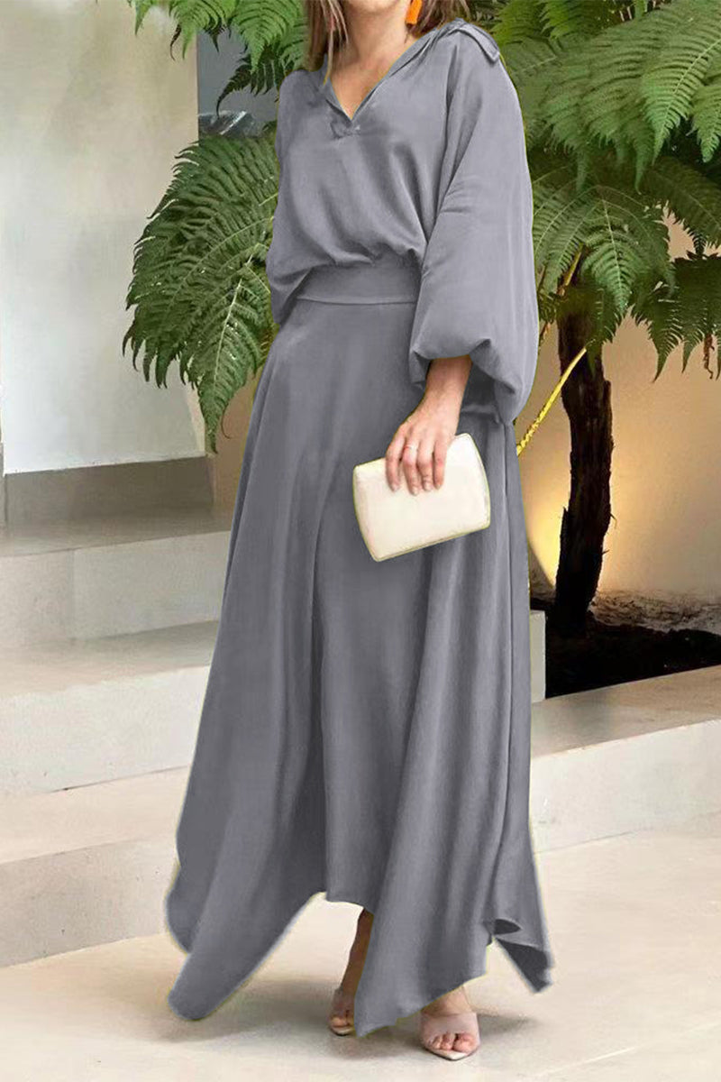 Color V Neck Long Sleeve Two Pieces(6 Colors)