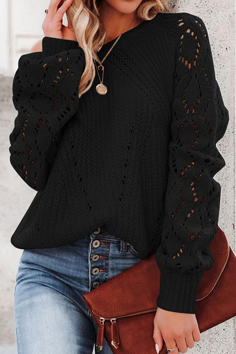 Sweet Hollowed Out O Neck Sweaters(6 Colors)