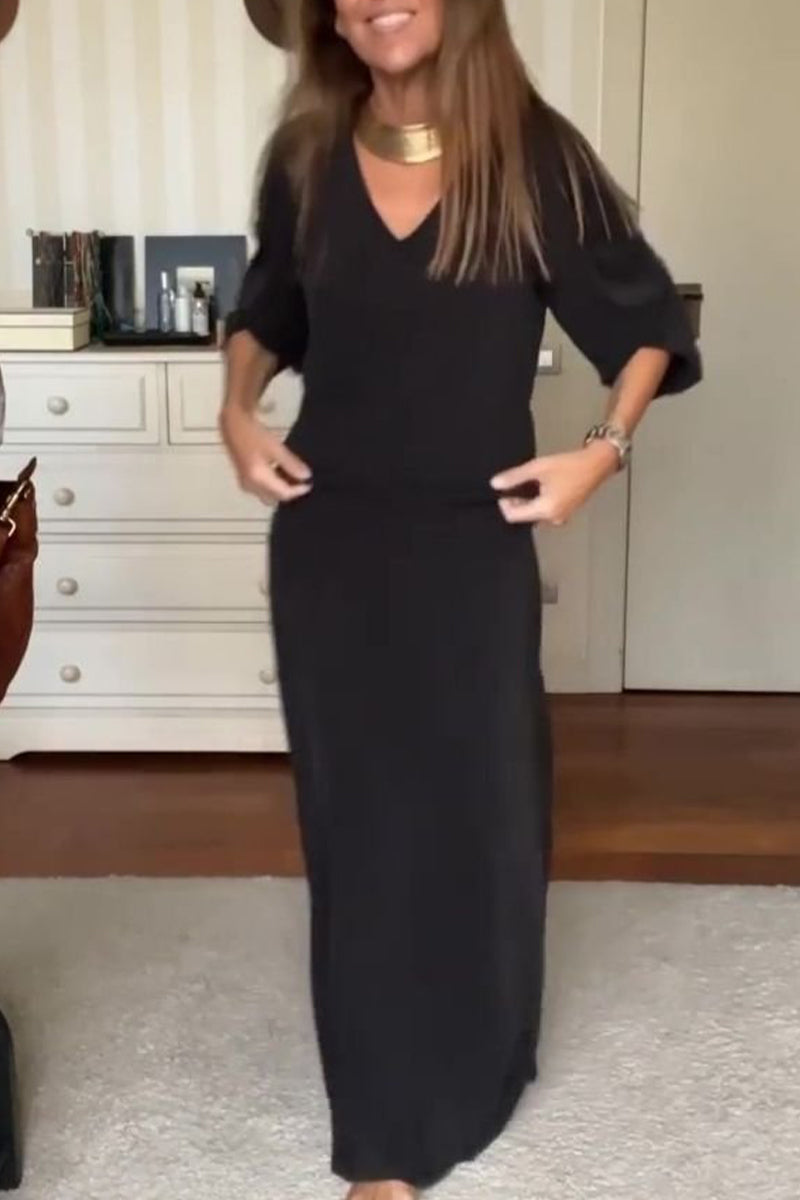 Color V Neck Long Sleeve Two Pieces