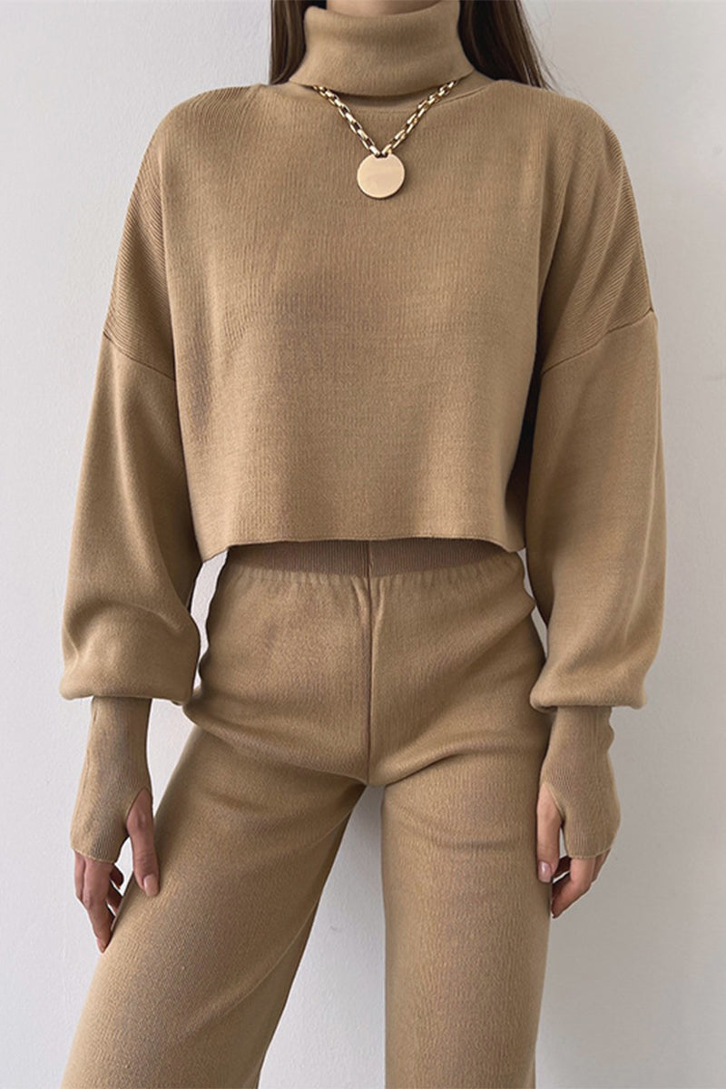 Color Turtleneck Long Sleeve Two Pieces