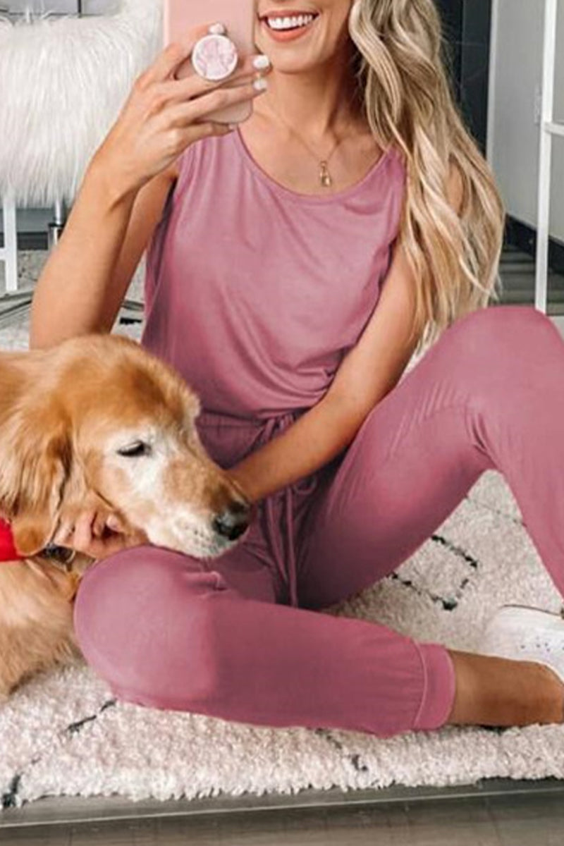 Patchwork Frenulum U Neck Jumpsuits