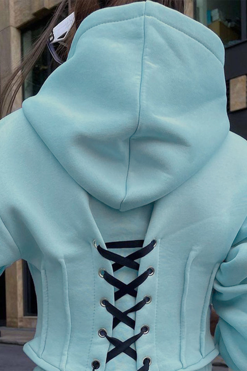Sportswear Frenulum Hooded Collar Long Sleeve Two Pieces