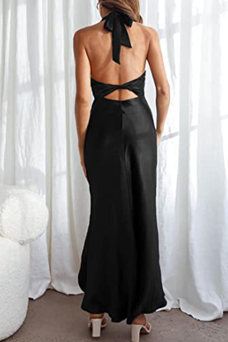 Formal Print Frenulum Backless O Neck Pencil Skirt Dresses(4 Colors)