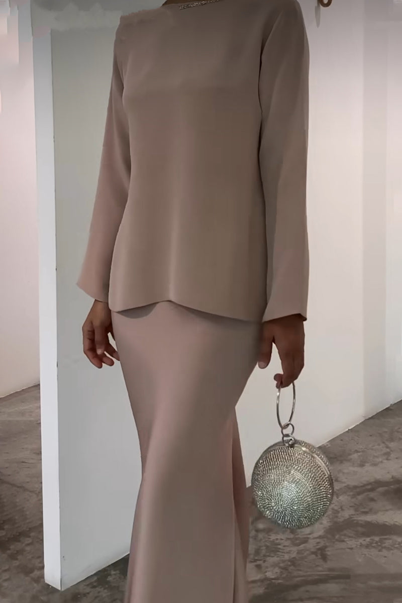 Celebrities Pearl O Neck Long Sleeve Two Pieces