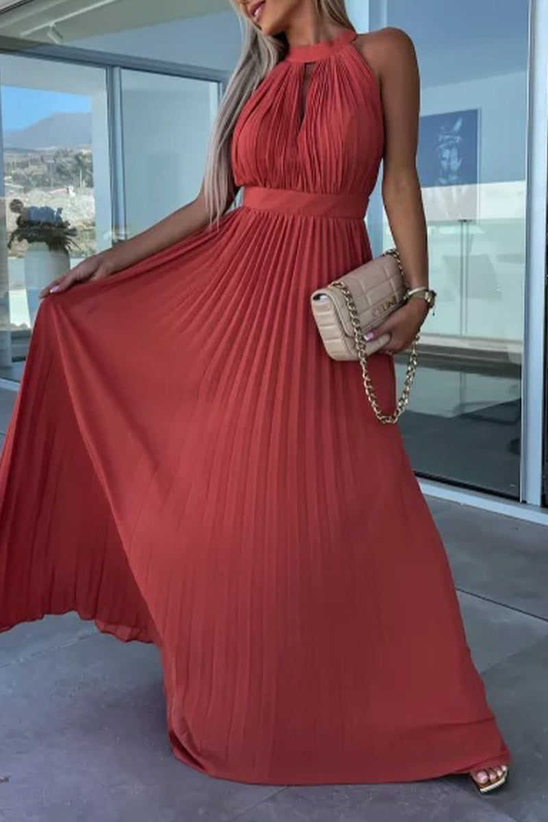 Celebrities Fold Halter Waist Skirt Dresses