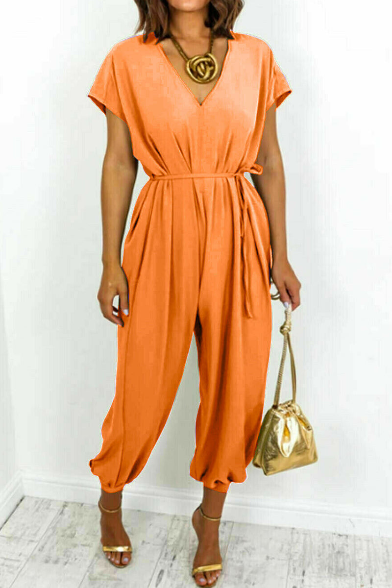 Simplicity Frenulum V Neck Loose Jumpsuits