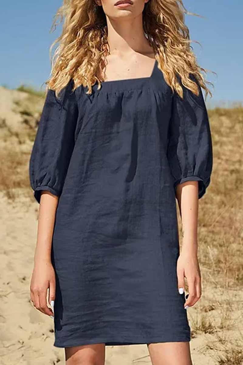 Patchwork Square Collar One Step Skirt Dresses