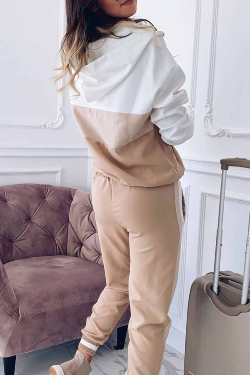 Patchwork Hooded Collar Long Sleeve Two Pieces