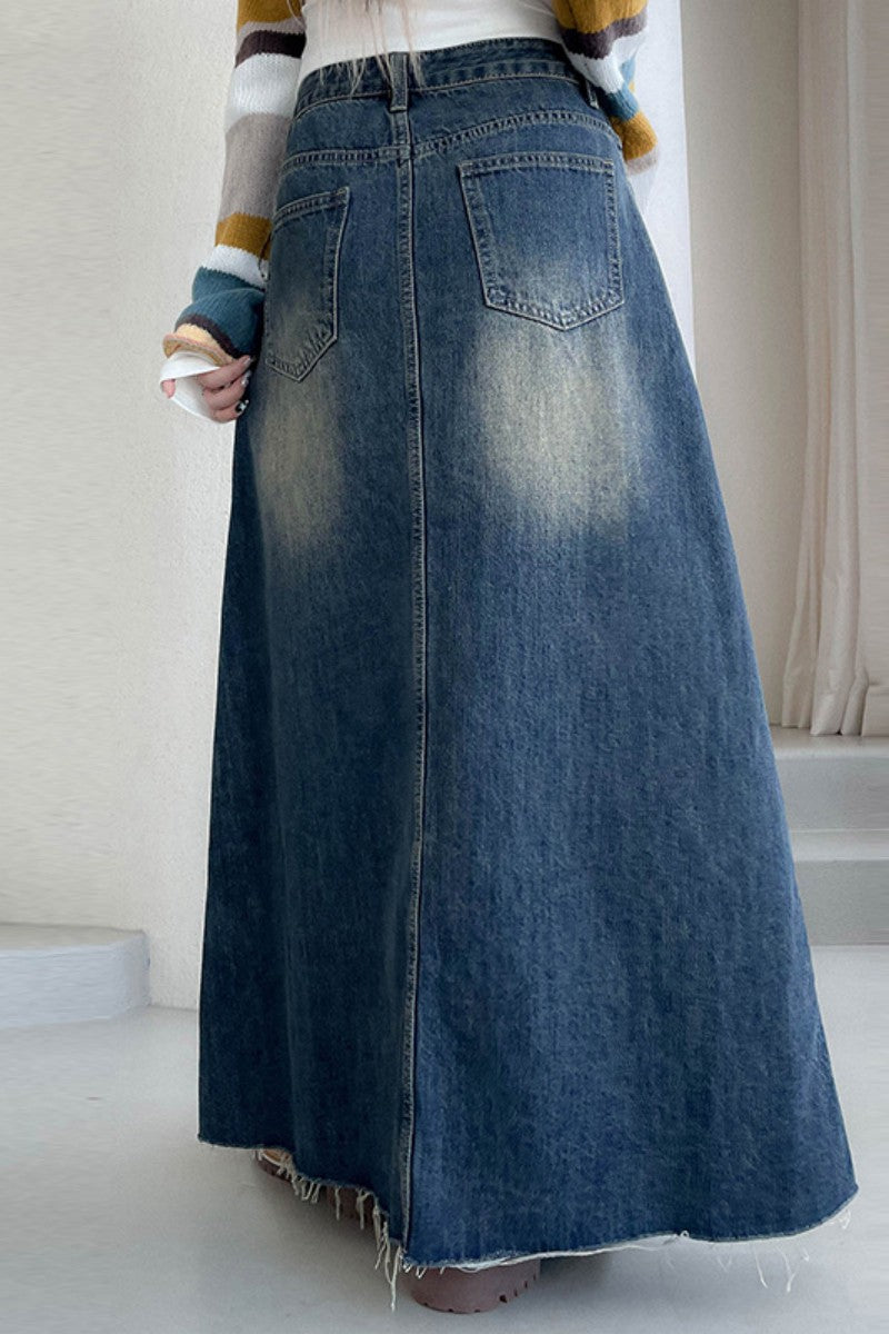 Patchwork High Waist Regular Denim Skirts