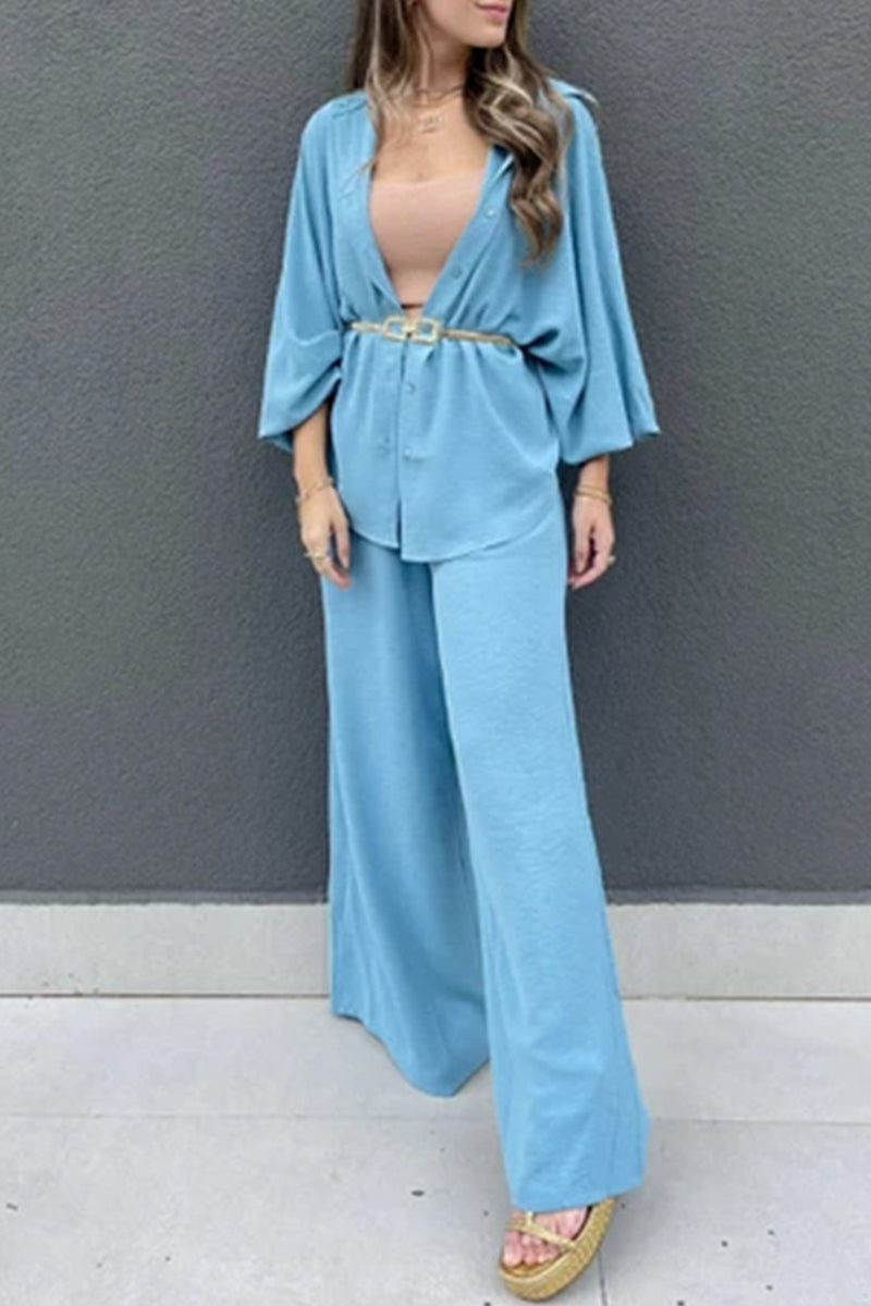 Buckle Turndown Collar Long Sleeve Two Pieces