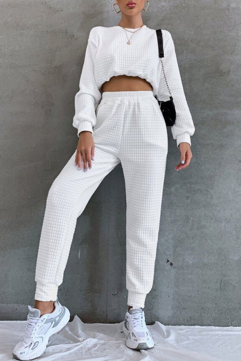 Street Patchwork O Neck Long Sleeve Two Pieces