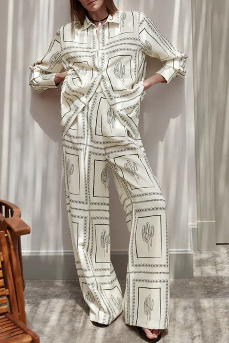 Pocket Turndown Collar Long Sleeve Two Pieces