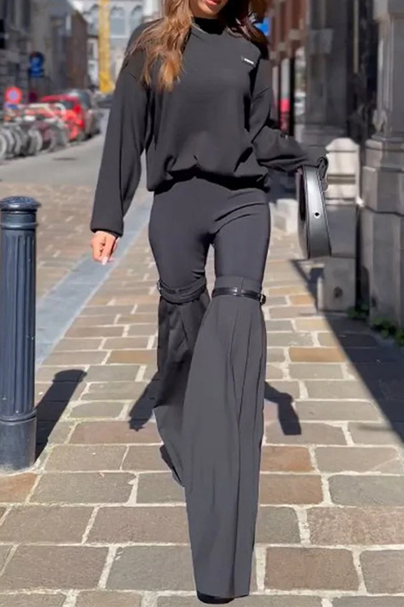 Street Patchwork Long Sleeve Two Pieces