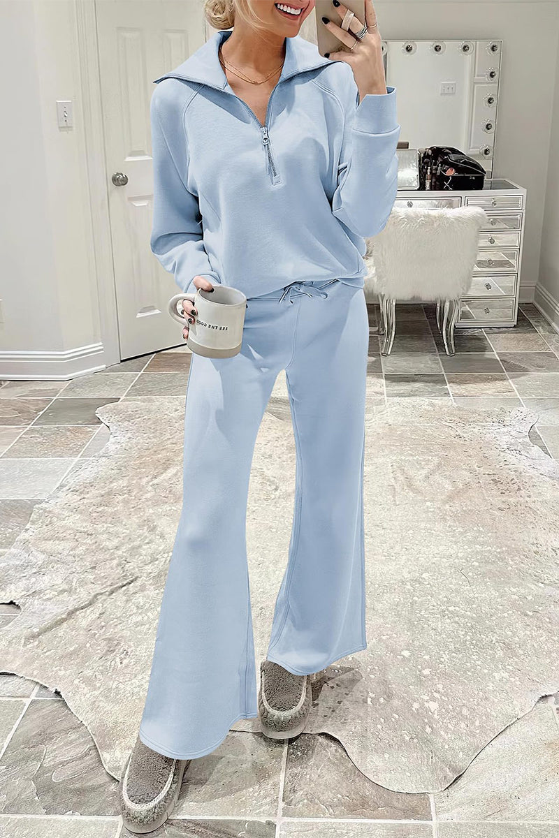 Sportswear Pocket Zipper Turndown Collar Long Sleeve Two Pieces