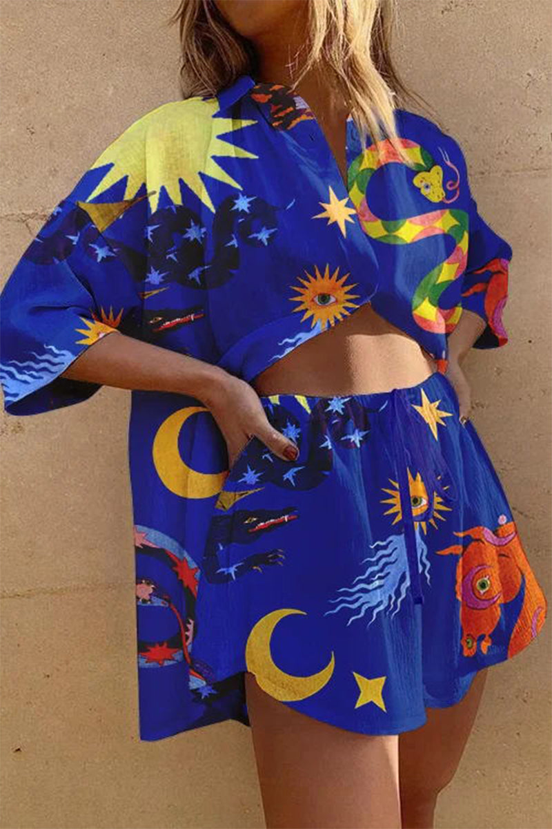 Print Patchwork Long Sleeve Two Pieces