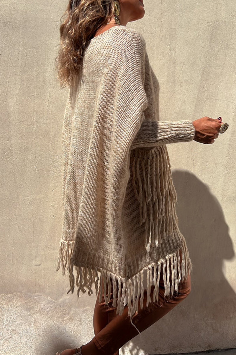 Tassel Pocket Weave O Neck Sweaters(3 Colors)
