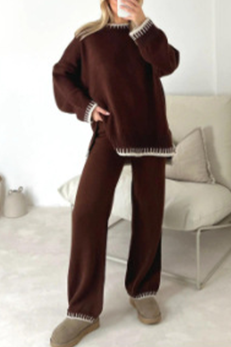 Patchwork O Neck Long Sleeve Two Pieces