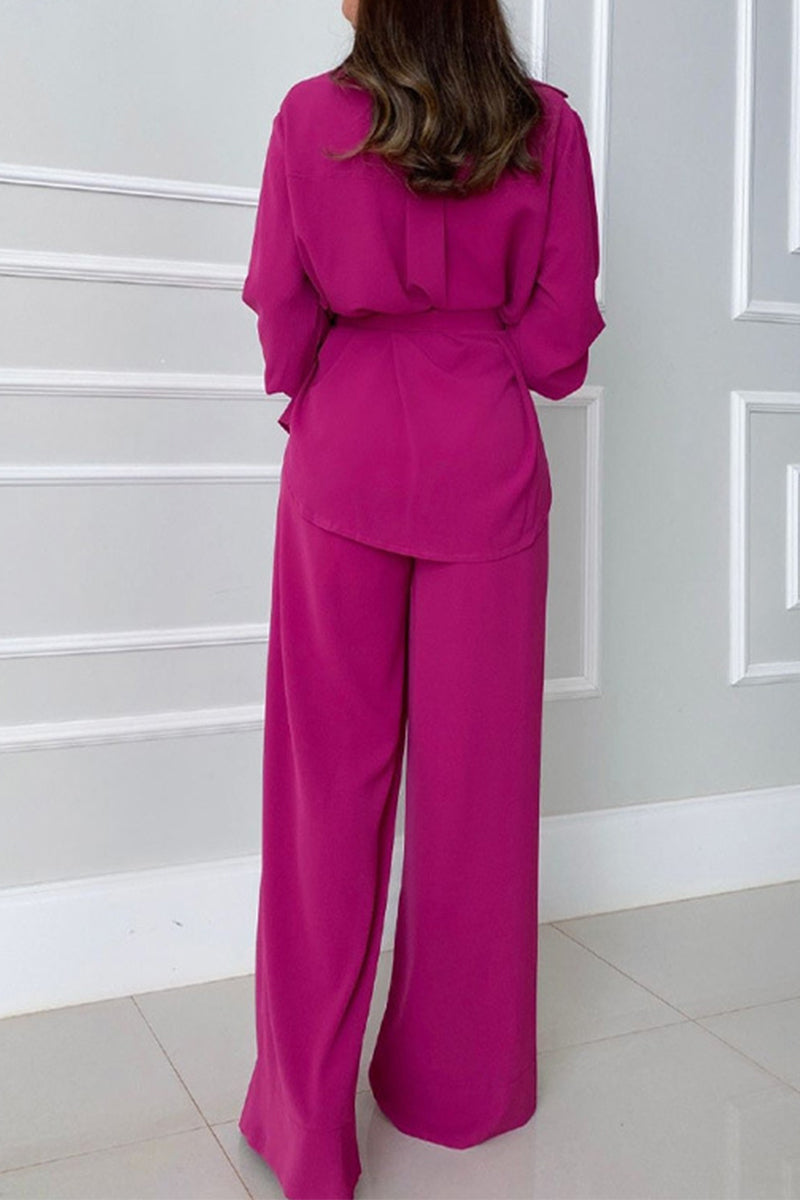 Bandage Turndown Collar Long Sleeve Two Pieces