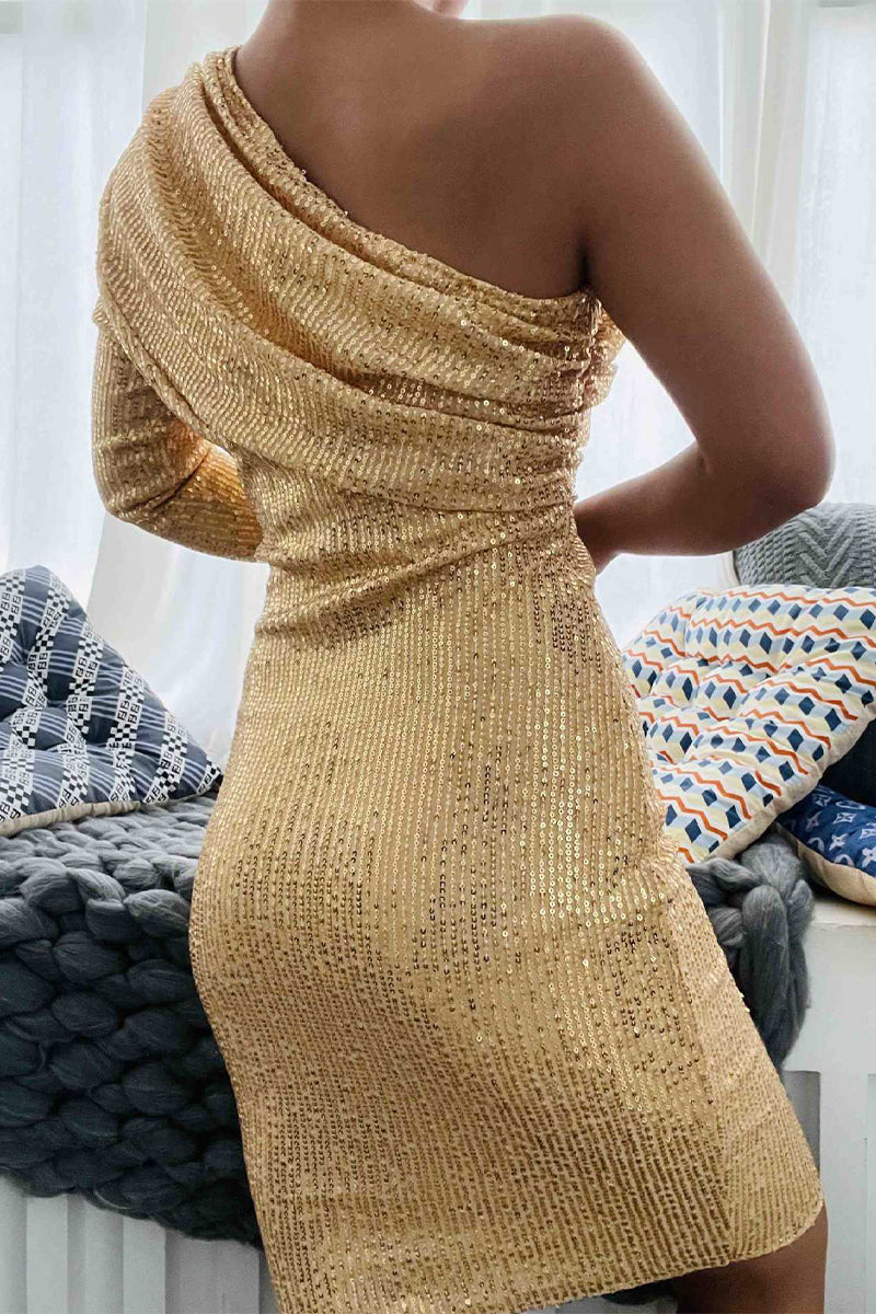 Party Patchwork Oblique Collar Wrapped Skirt Dresses