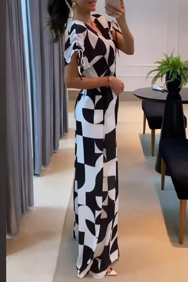 Plaid Pocket Contrast V Neck Jumpsuits