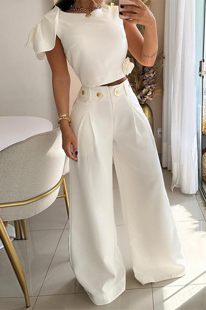Celebrities Buttons O Neck Short Sleeve Two Pieces