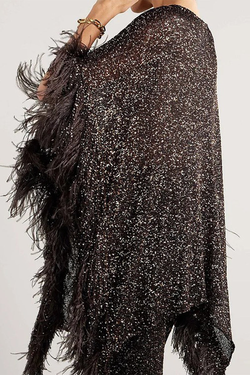Celebrities Sequins Sequined O Neck Long Sleeve Two Pieces
