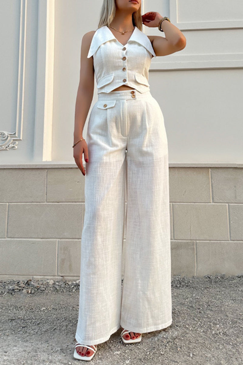 British Style Pocket Buttons Turndown Collar Sleeveless Two Pieces
