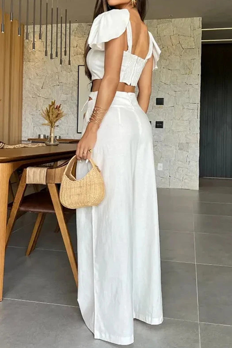 Hollowed Out See-through Square Collar Short Sleeve Two Pieces