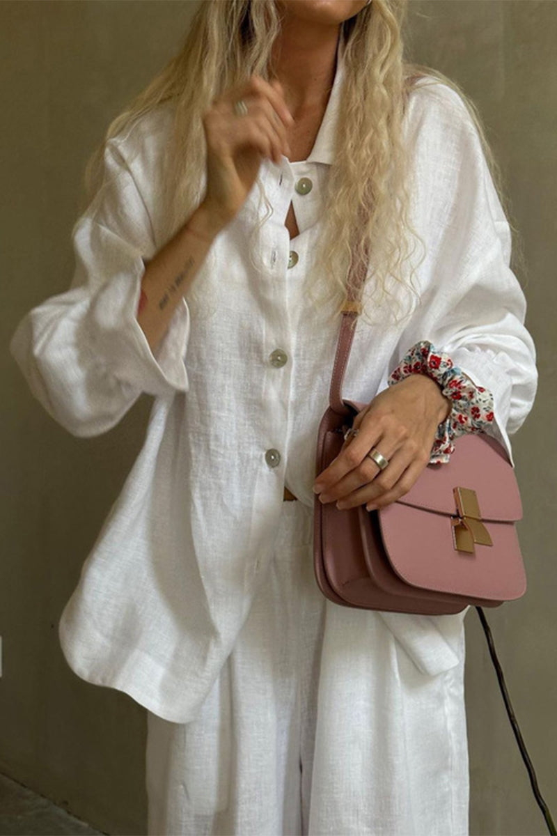 Buckle Flounce Turndown Collar Long Sleeve Two Pieces