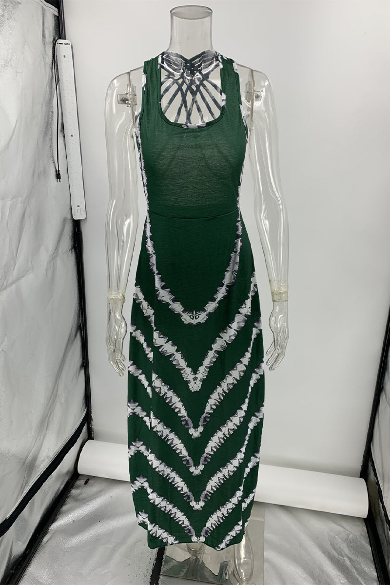 Striped Backless U Neck One Step Skirt Dresses