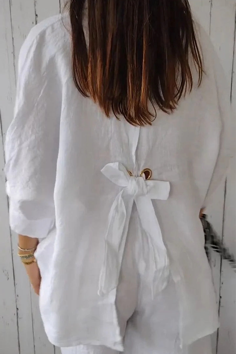 Frenulum Buttons Slit Turndown Collar Blouses(7 Colors)