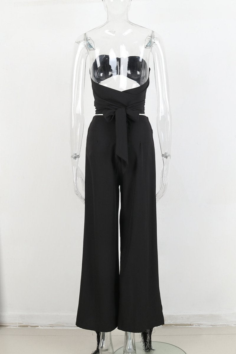 Tassel Hollowed Out Backless Slit Strapless Sleeveless Two Pieces