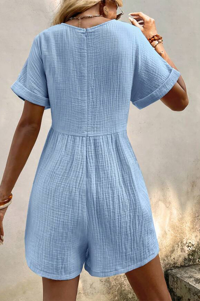Simplicity Pocket V Neck Loose Rompers(5 Colors)