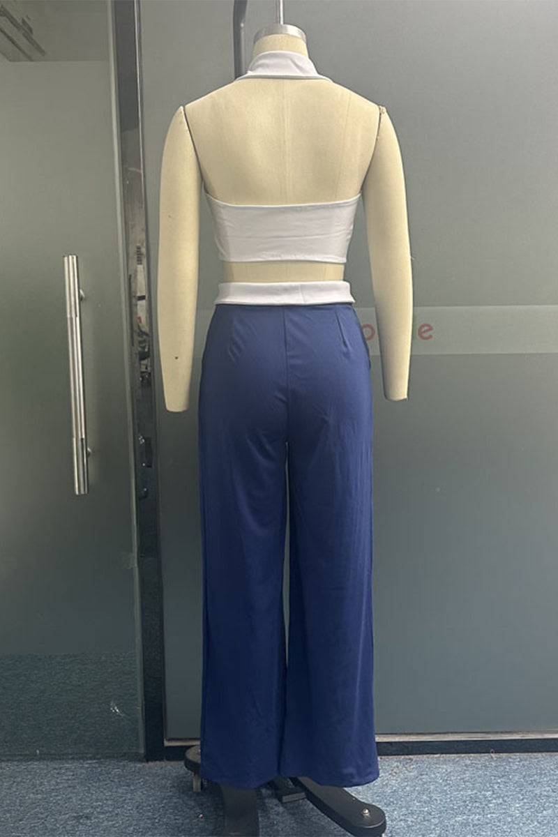 Buckle Turn-back Collar Sleeveless Two Pieces