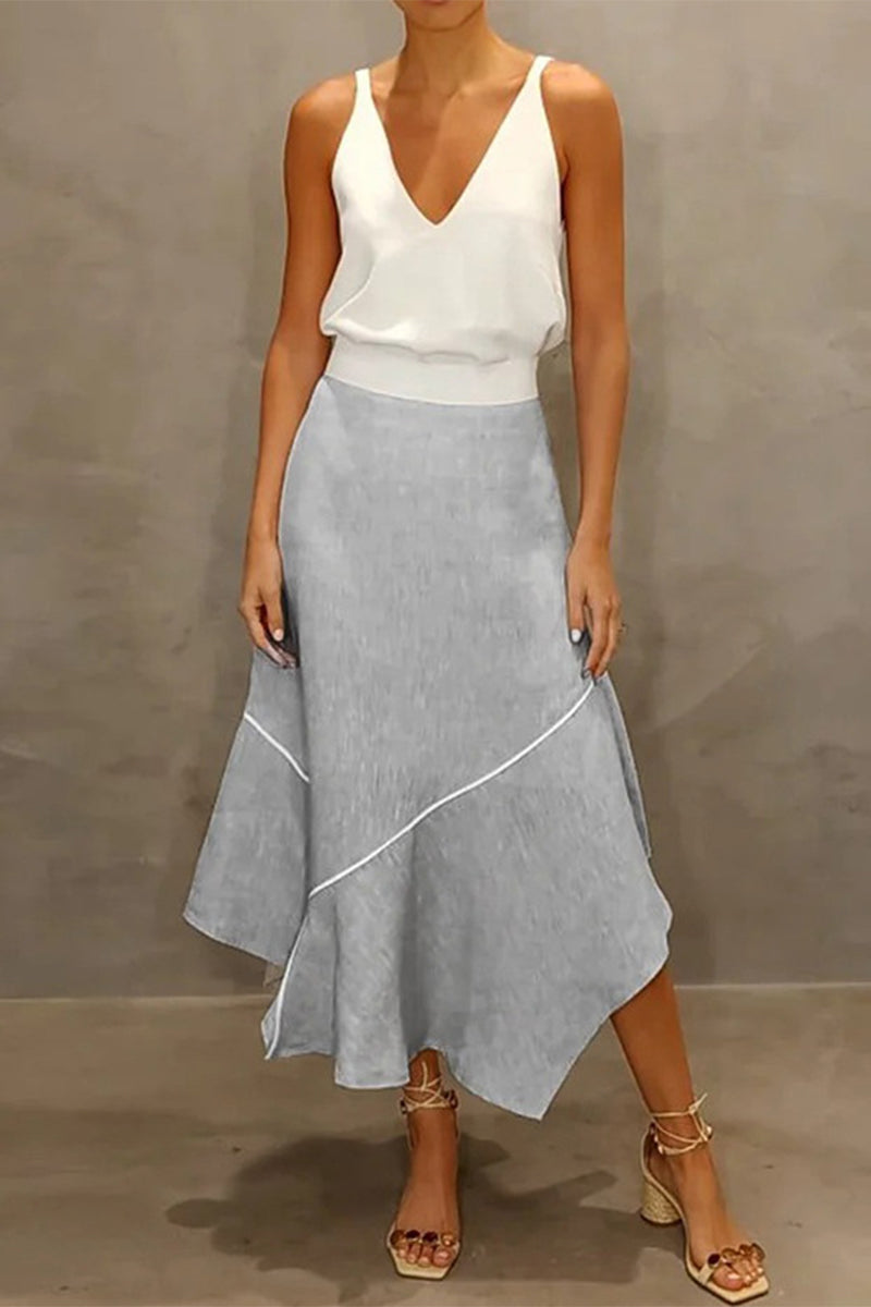 Simplicity Asymmetrical V Neck Sleeveless Two Pieces